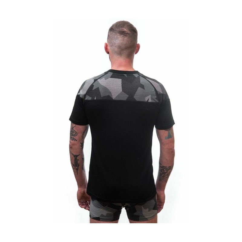 Męska koszulka termiczna Sensor Merino Impress black-mask - krótki rękaw wyprzedaż