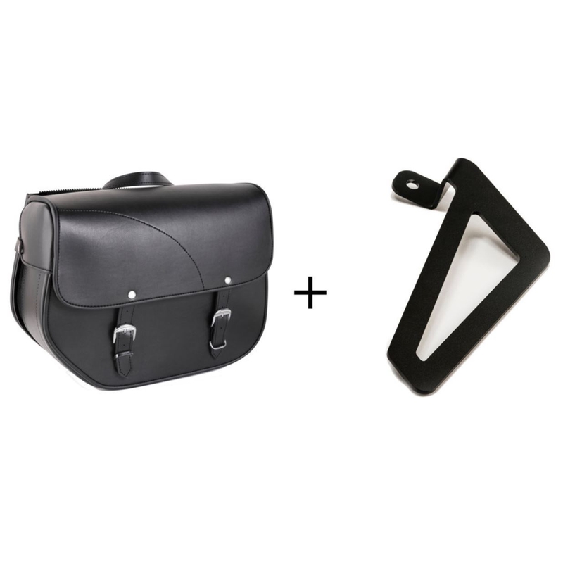 Leather saddlebag CUSTOMACCES SANT LOUIS black right, with metal base right side and right fitting kit