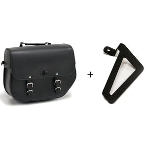 Leather saddlebag CUSTOMACCES SANT LOUIS APS012N black left, with metal base left side and left fitting kit