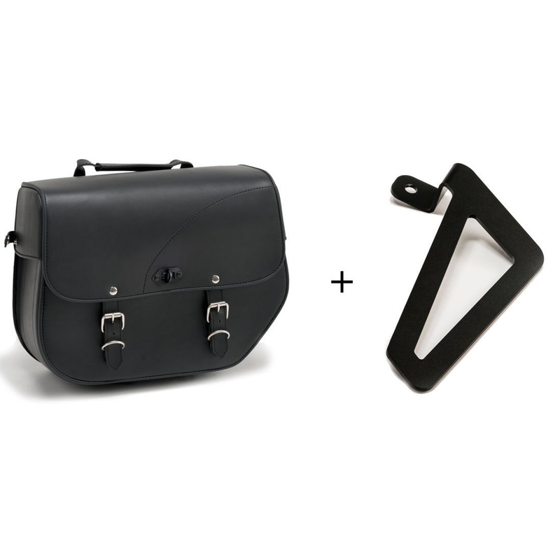Leather saddlebag CUSTOMACCES SANT LOUIS black left, with metal base left side and left fitting kit