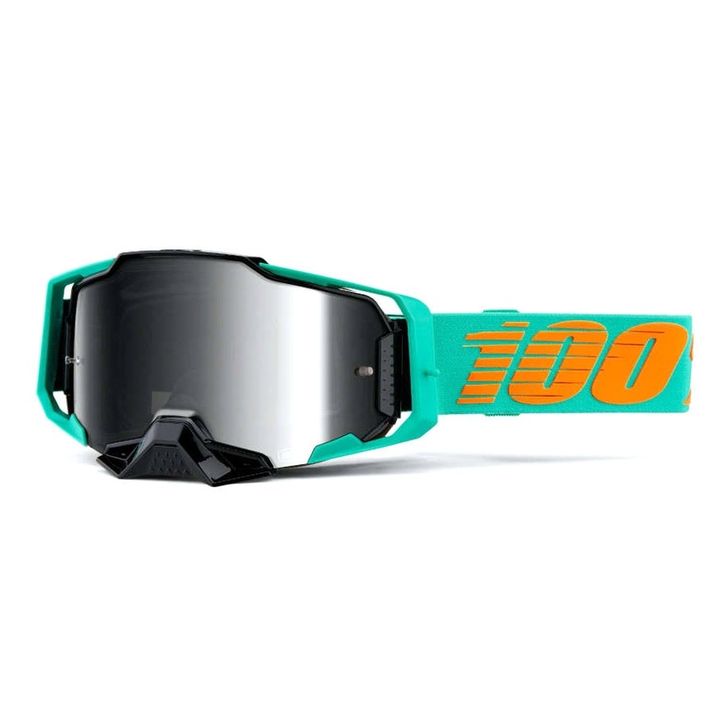 Gogle motocrossowe 100% ARMEGA Clark turkusowe (srebrna lustrzana pleksi)