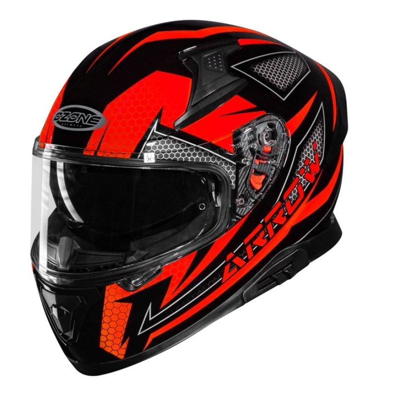 Integralny kask motocyklowy Ozone Arrow czarno-szaro-fluo czerwony