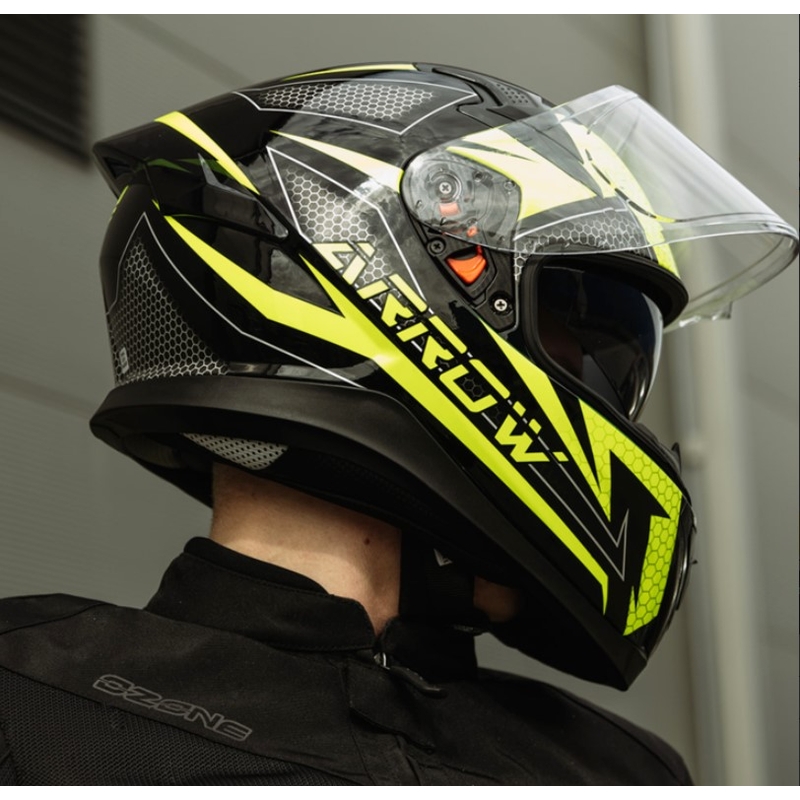Integralny kask motocyklowy Ozone Arrow czarno-szaro-fluo żółty