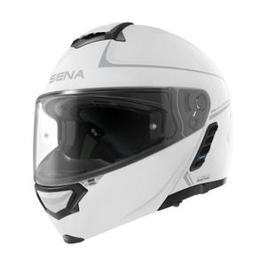 Składany kask motocyklowy z siatkowym zestawem słuchawkowym SENA Impulse biały błyszczący