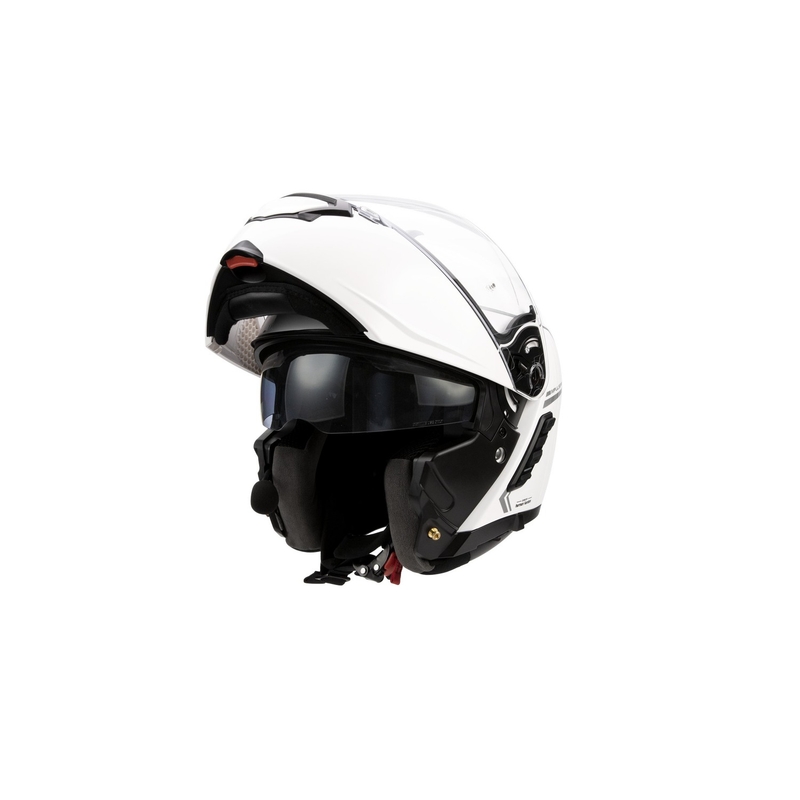 Składany kask motocyklowy z siatkowym zestawem słuchawkowym SENA Impulse biały błyszczący wyprzedaż