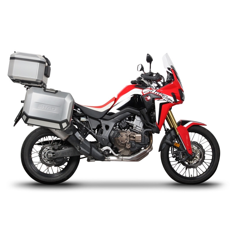 Complete set of aluminum cases SHAD TERRA, 37L topcase + 36L / 47L side cases, including mounting kit and plate SHAD HONDA CRF 1000  Africa Twin