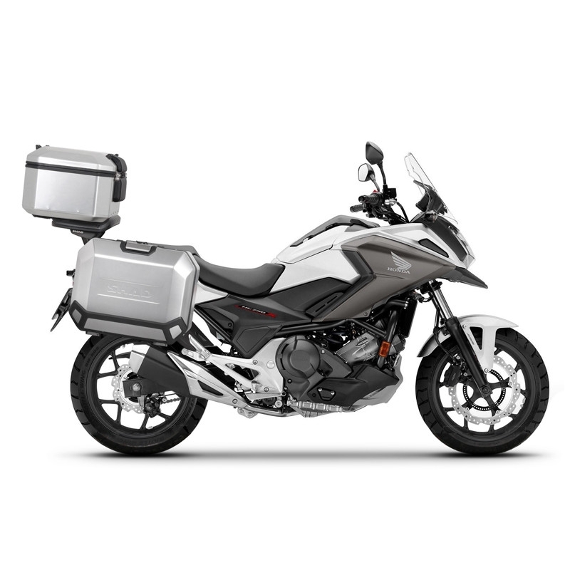 Complete set of aluminum cases SHAD TERRA, 48L topcase + 36L / 36L side cases, including mounting kit and plate SHAD HONDA NC 750 X