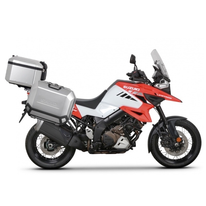 Complete set of aluminum cases SHAD TERRA, 48L topcase + 47L / 47L side cases, including mounting kit and plate SHAD SUZUKI DL 1000 V-Strom/ DL 1050 V-Strom