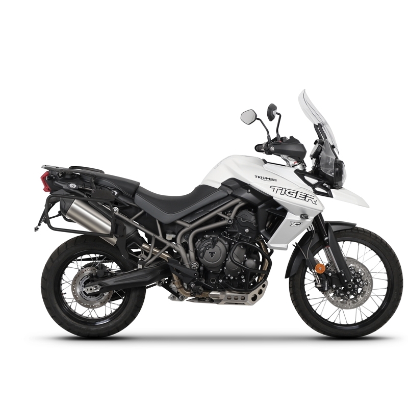 Complete set of black aluminum cases SHAD TERRA, 37L topcase + 36L / 47L side cases, including mounting kit and plate SHAD TRIUMPH Tiger 800