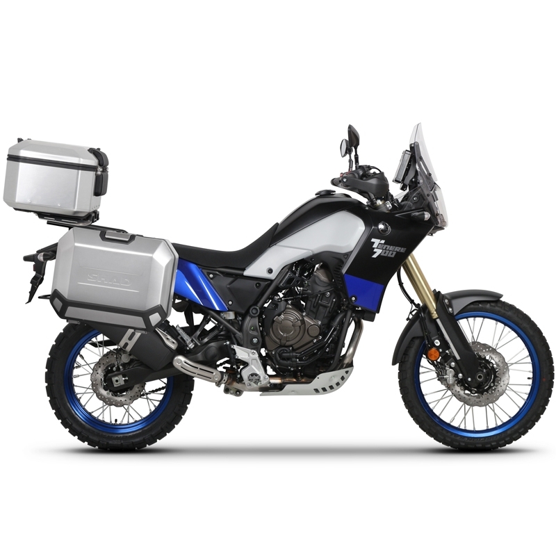 Complete set of black aluminum cases SHAD TERRA, 48L topcase + 36L / 47L side cases, including mounting kit and plate SHAD YAMAHA Tenere 700 XTZ690