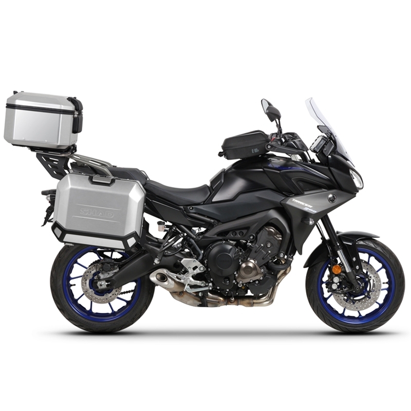Complete set of black aluminum cases SHAD TERRA, 48L topcase + 36L / 47L side cases, including mounting kit and plate SHAD YAMAHA MT-09 Tracer / Tracer 900