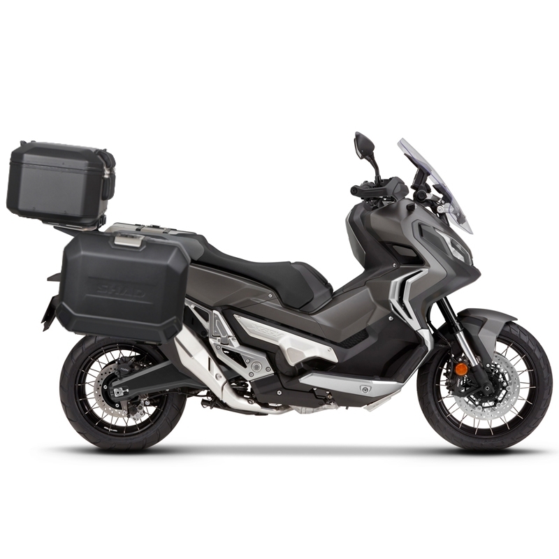 Complete set of aluminum cases SHAD TERRA BLACK, 37L topcase + 47L / 47L side cases, including mounting kit and plate SHAD HONDA X-ADV 750