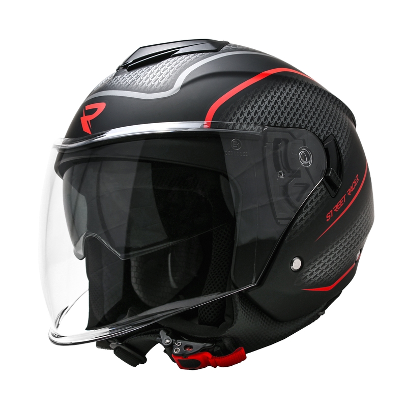 Kask otwarty motocyklowy Street Racer Pilot black-red matt wyprzedaż