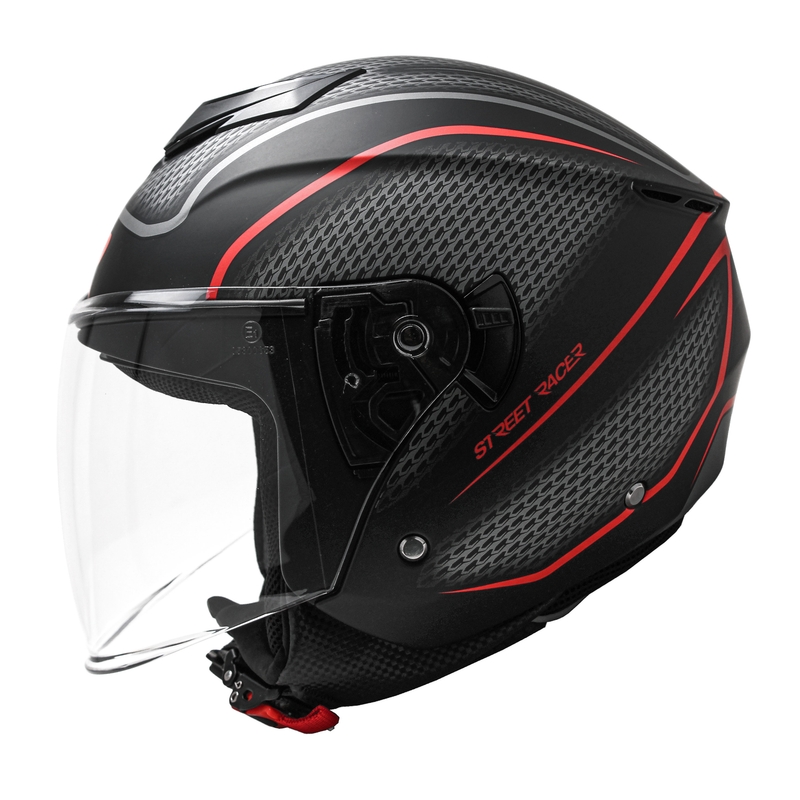Kask otwarty motocyklowy Street Racer Pilot black-red matt wyprzedaż