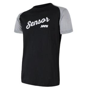 Męski T-shirt Sensor Merino Active PT Logo czarno-szary wyprzedaż