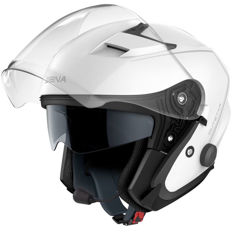 Kask motocyklowy otwarty z zestawem słuchawkowym SENA Outstar biały błyszczący