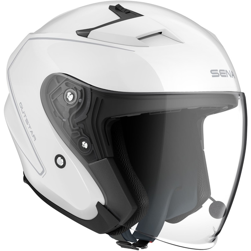 Kask motocyklowy otwarty z zestawem słuchawkowym SENA Outstar biały błyszczący
