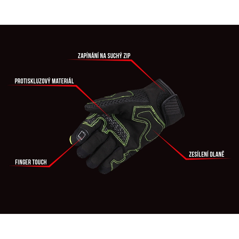 Damskie rękawice motocyklowe Street Racer Stunt czarno-fluo-żółte