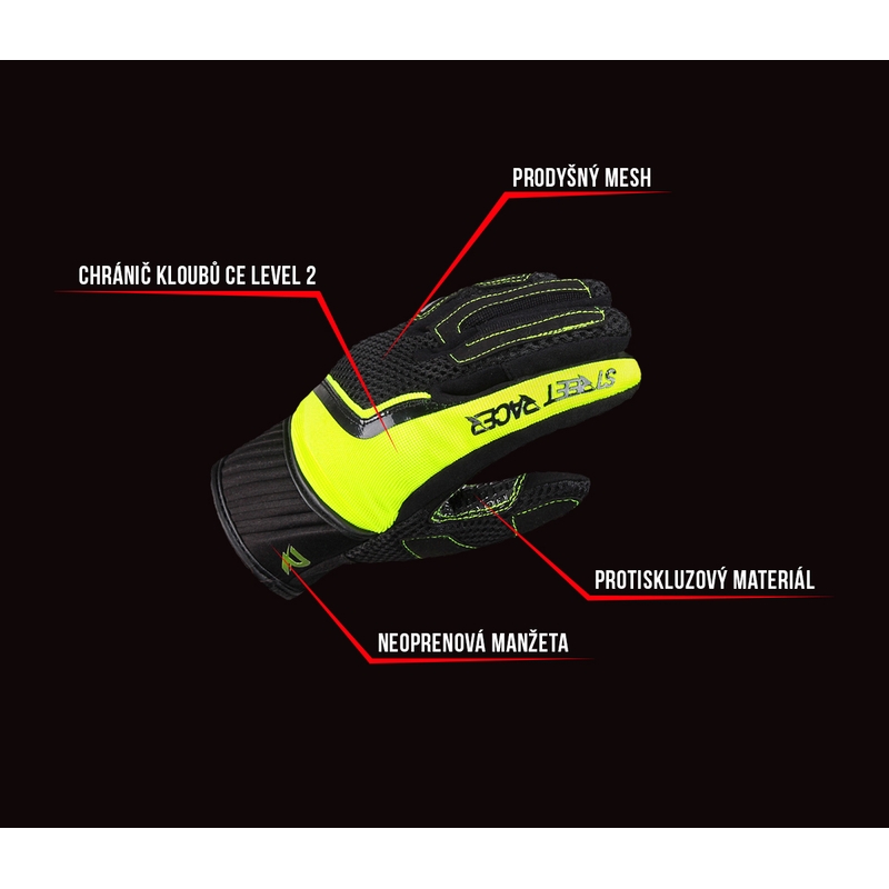Damskie rękawice motocyklowe Street Racer Stunt czarno-fluo-żółte