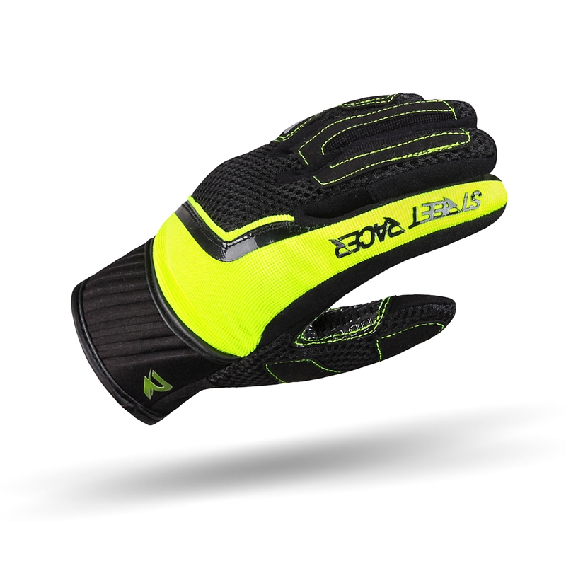Damskie rękawice motocyklowe Street Racer Stunt czarno-fluo-żółte