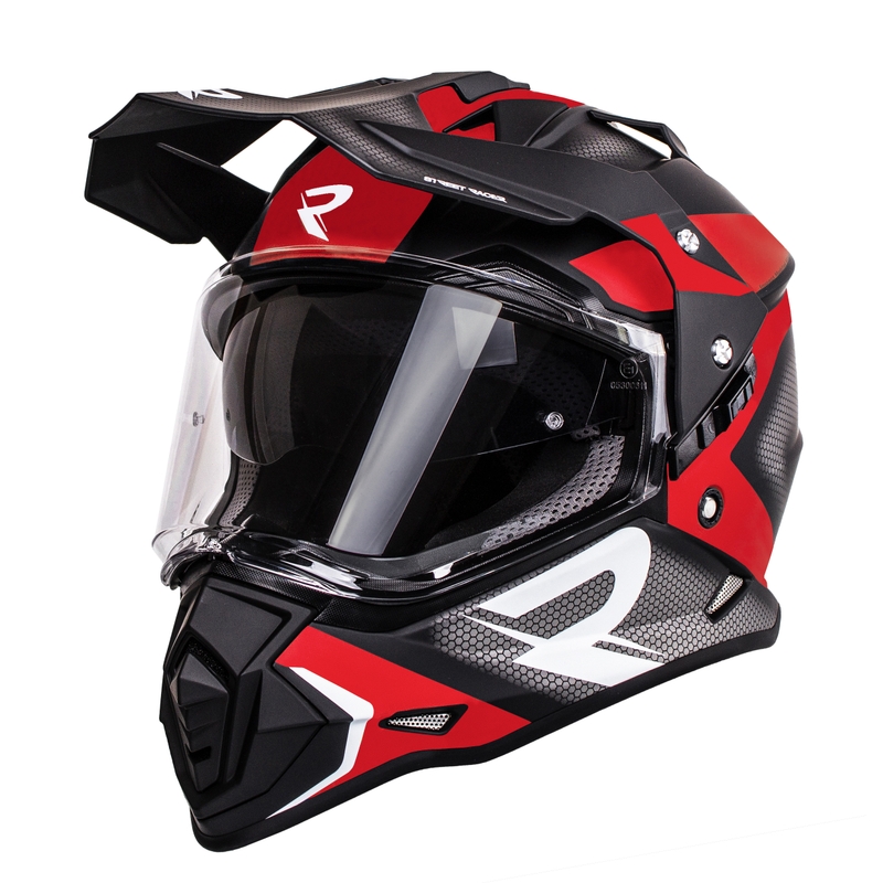 Kask Enduro Street Racer Tracker Czarno-Biało-Czerwony Wyprzedaż