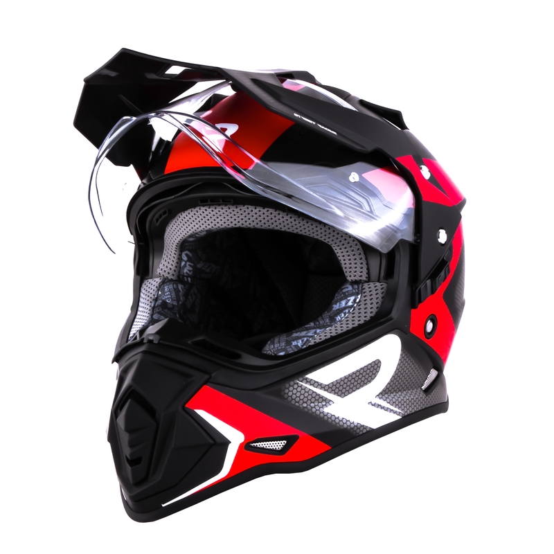 Kask Enduro Street Racer Tracker Czarno-Biało-Czerwony Wyprzedaż