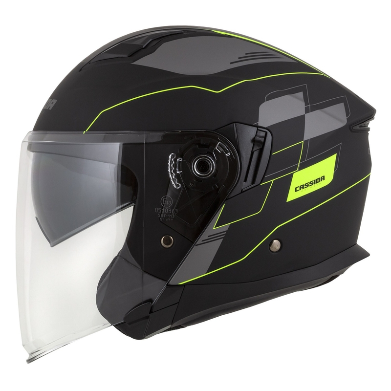 Kask motocyklowy otwarty Cassida Jet Tech Roxor black-grey-fluo yellow matt wyprzedaż