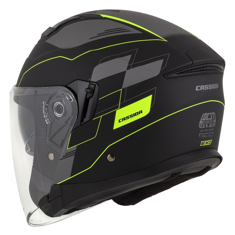 Kask motocyklowy otwarty Cassida Jet Tech Roxor black-grey-fluo yellow matt wyprzedaż