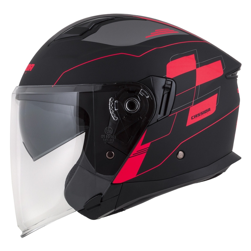Kask motocyklowy otwarty Cassida Jet Tech Roxor Black-Grey-Fluo Red Matte