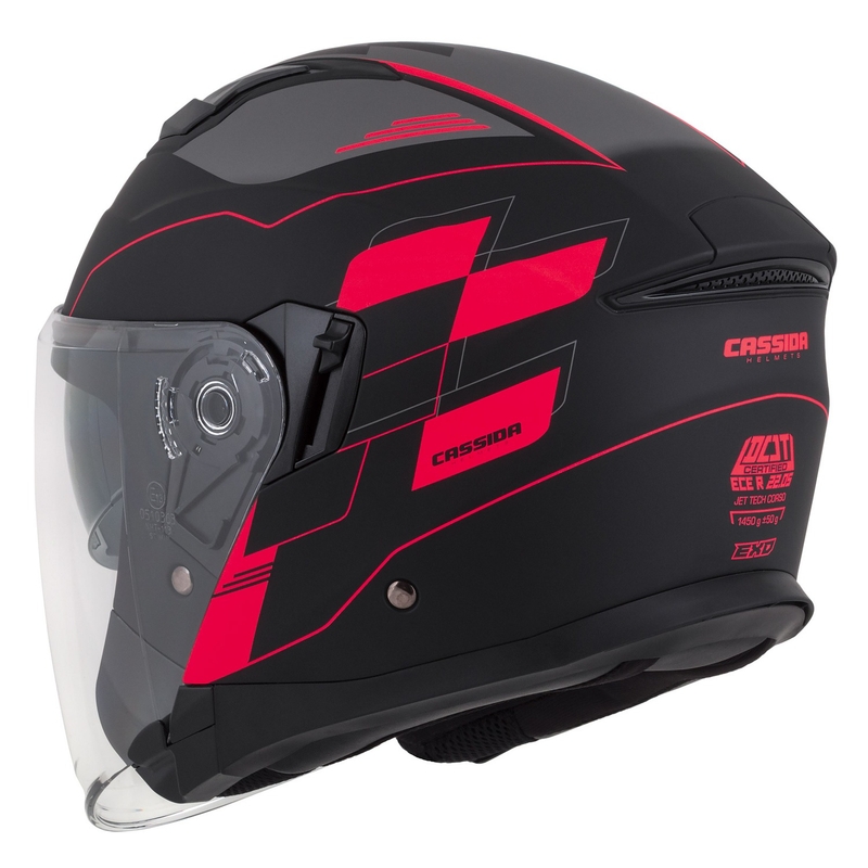 Kask motocyklowy otwarty Cassida Jet Tech Roxor Black-Grey-Fluo Red Matte