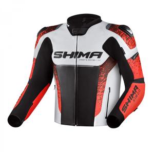Skórzana kurtka motocyklowa Shima STR 2.0 czarno-biało-fluo czerwona
