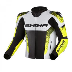Skórzana kurtka motocyklowa Shima STR 2.0 czarno-biało-fluo żółta