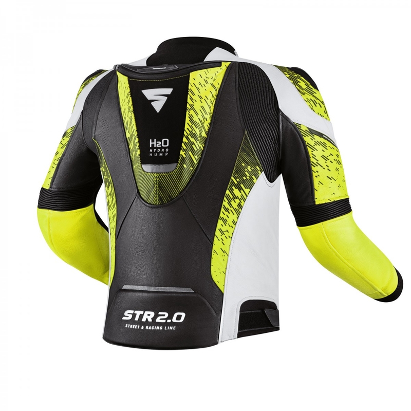 Skórzana kurtka motocyklowa Shima STR 2.0 czarno-biało-fluo żółta
