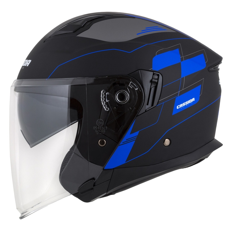 Kask motocyklowy otwarty Cassida Jet Tech Roxor Black-Grey-Blue Matte