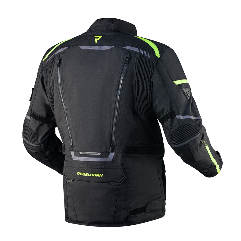Kurtka motocyklowa Rebelhorn Cubby IV w kolorze czarno-fluo żółtym.