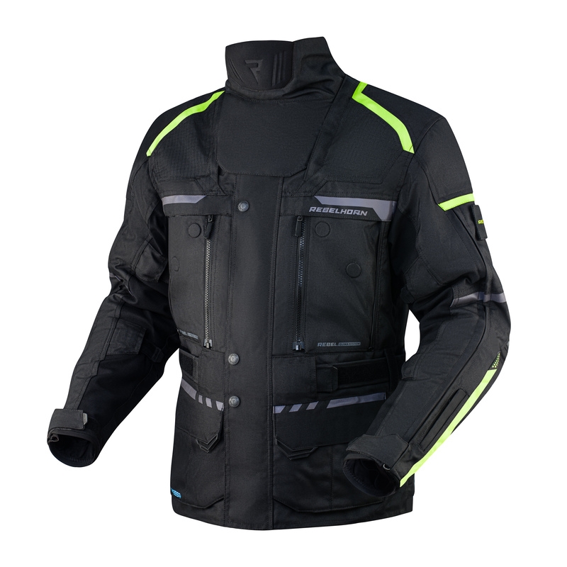 Kurtka motocyklowa Rebelhorn Cubby IV w kolorze czarno-fluo żółtym.