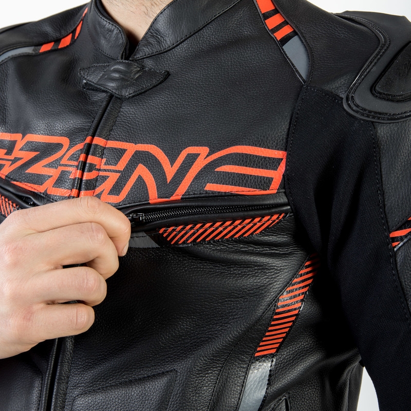 Skórzana kurtka motocyklowa Ozone RS600 czarno-pomarańczowa wyprzedaż