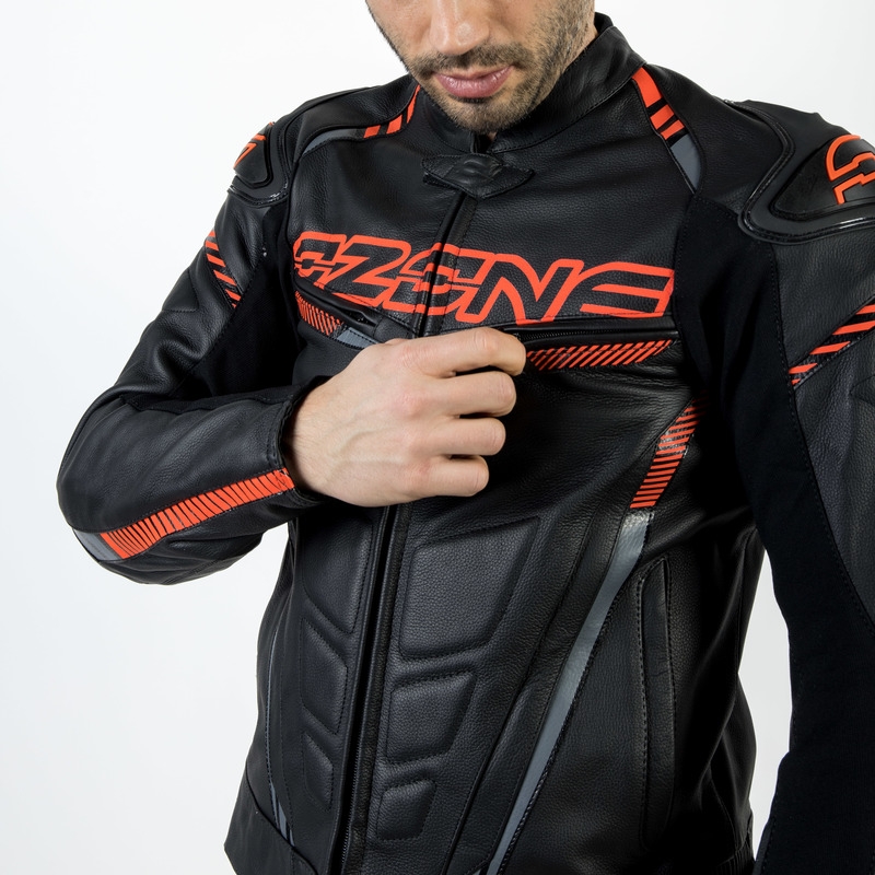 Skórzana kurtka motocyklowa Ozone RS600 czarno-pomarańczowa wyprzedaż