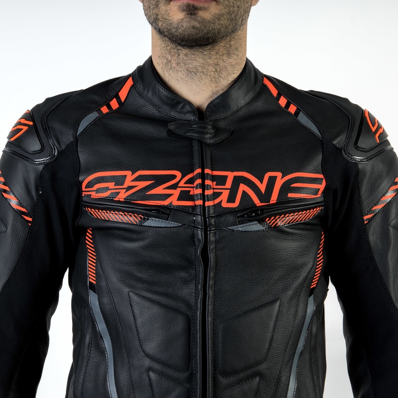 Skórzana kurtka motocyklowa Ozone RS600 czarno-pomarańczowa wyprzedaż