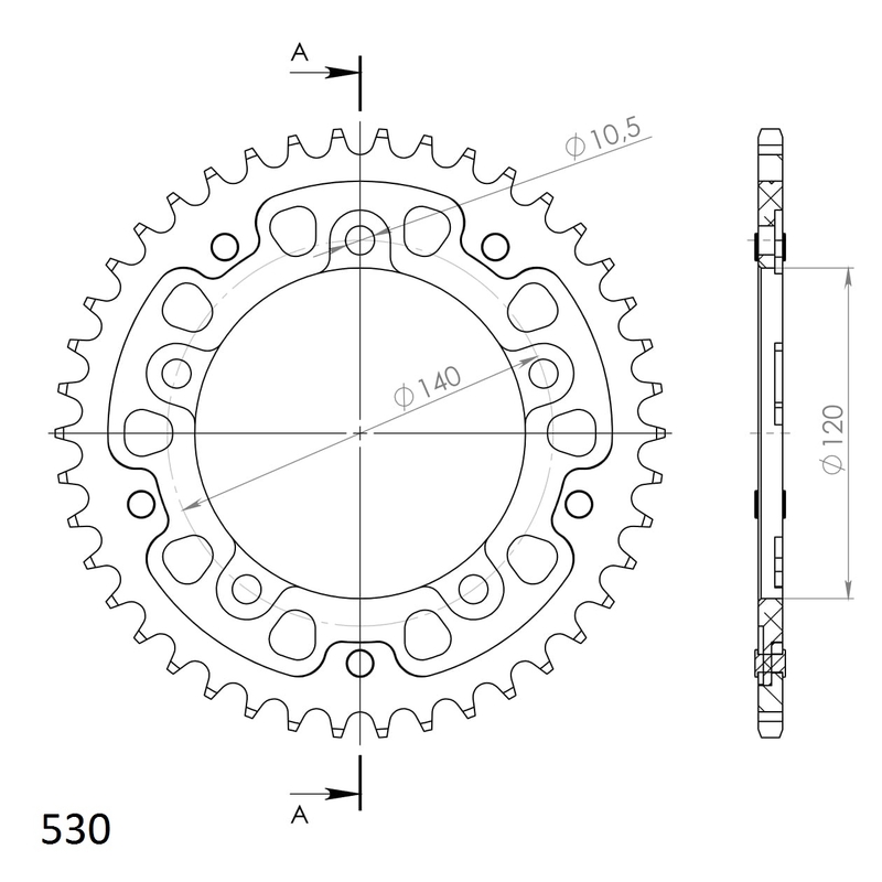 Rear sprocket SUPERSPROX STEALTH gold 42T, 530