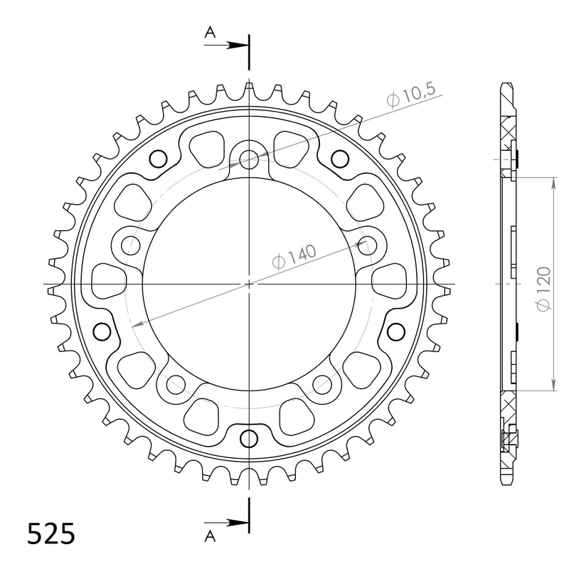 Rear sprocket SUPERSPROX STEALTH gold 42T, 525