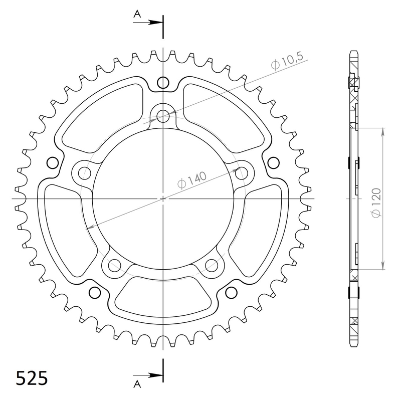 Rear sprocket SUPERSPROX STEALTH gold 47T, 525