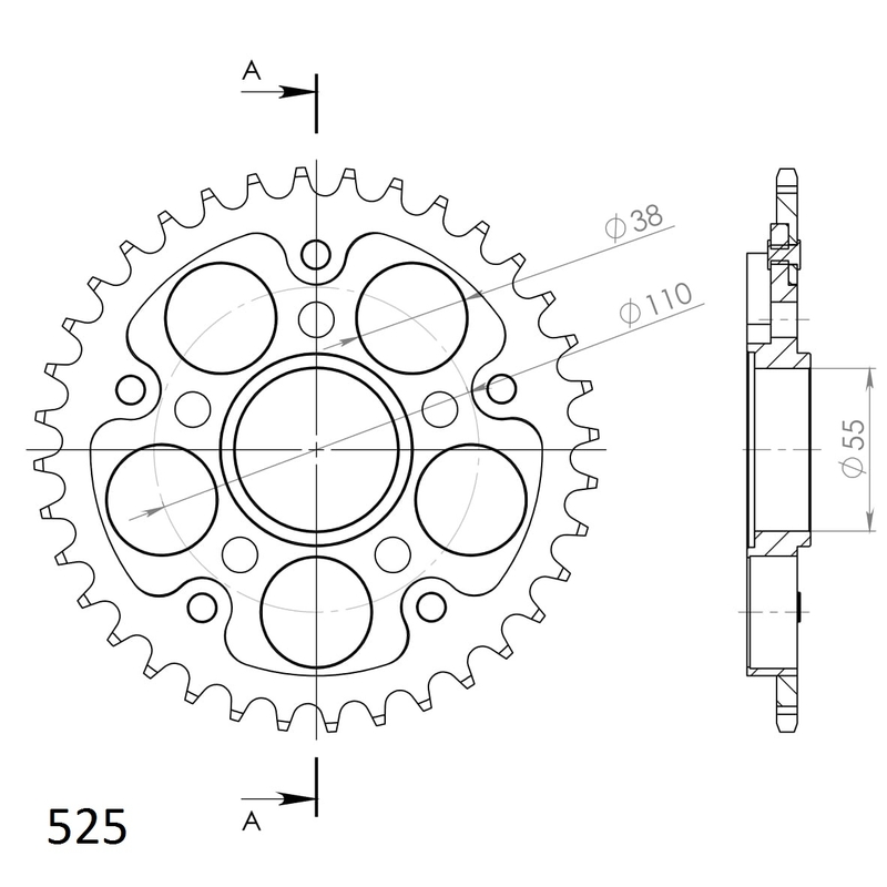 Rear sprocket SUPERSPROX STEALTH red 36T, 525