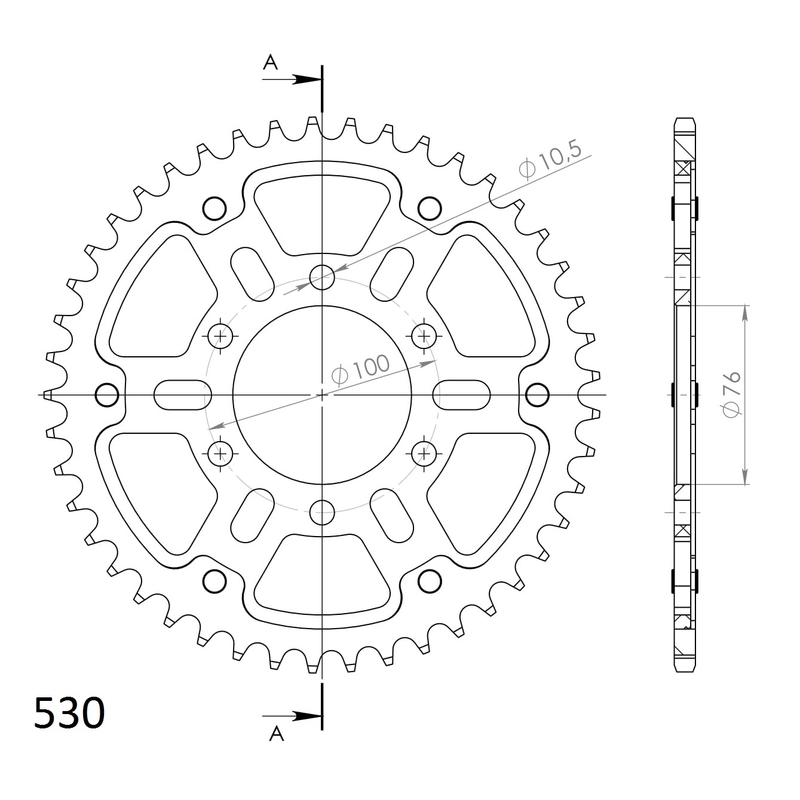 Rear sprocket SUPERSPROX STEALTH black 45T, 530