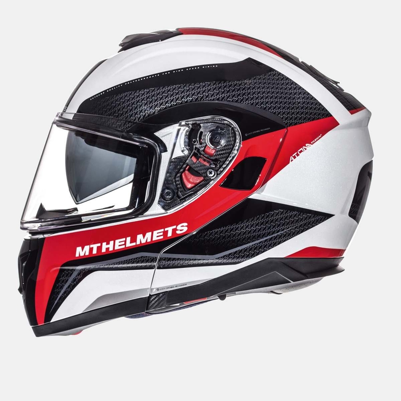 Szczękowy kask motocyklowy MT Atom Tarmac biało-czarno-czerwony wyprzedaż