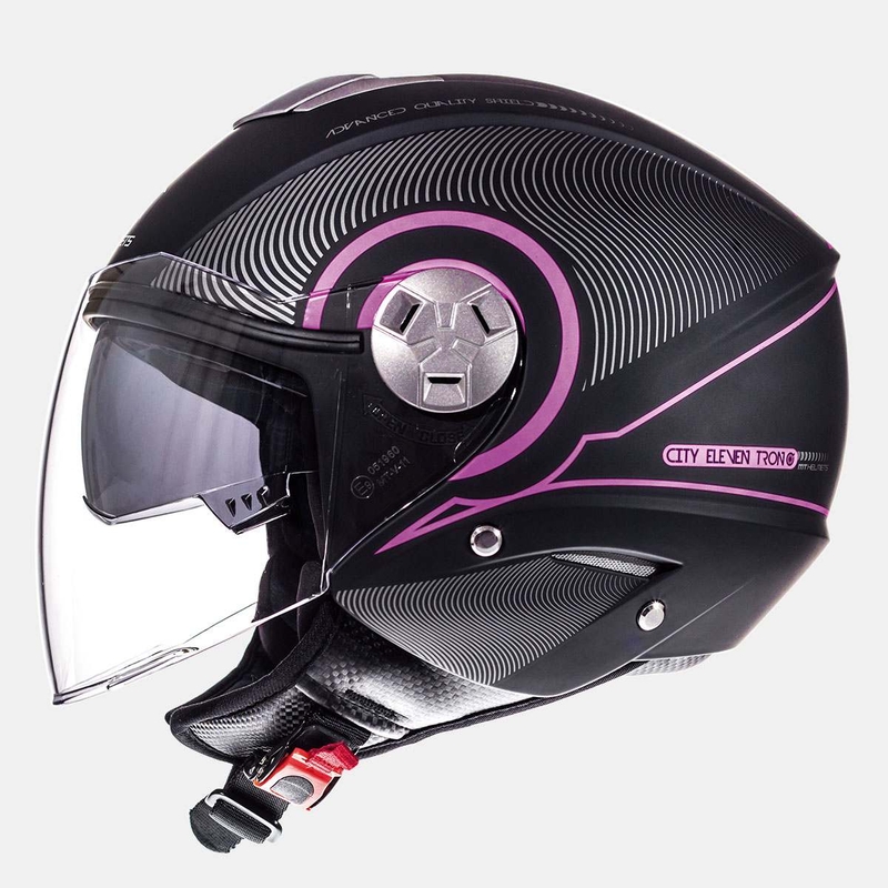 Otwarty kask motocyklowy MT City Eleven SV Tron czarny matowy-różowy wyprzedaż