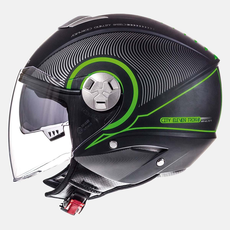 Otwarty kask motocyklowy MT City Eleven SV Tron czarny matowy-fluo zielony wyprzedaż