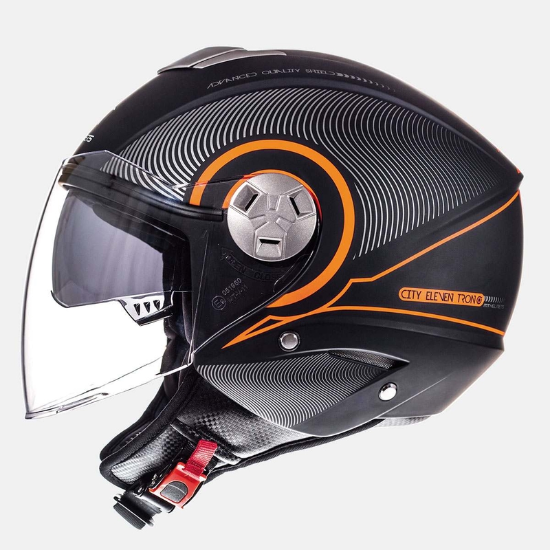 Otwarty kask motocyklowy MT City Eleven SV Tron czarny matowy-fluo pomarańczowy wyprzedaż