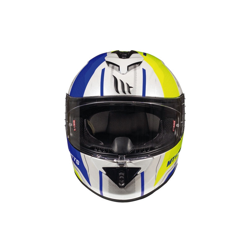 Dziecięcy kask motocyklowy MT Rapide Duel biało-niebiesko-fluo żółty