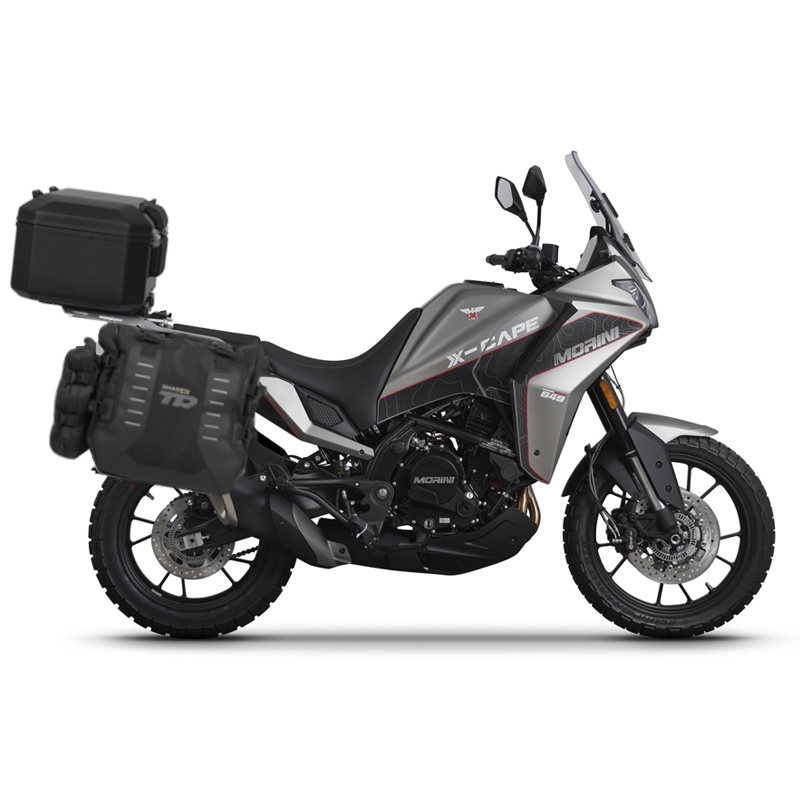 Complete set of SHAD TERRA TR40 adventure saddlebags and SHAD TERRA BLACK aluminium 37L topcase, including mounting kit SHAD Moto Morini X-Cape 649